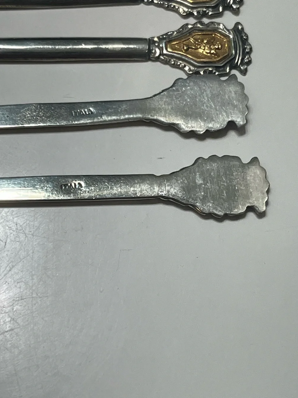 Vintage Silver and Gold-tone Cocktail Picks with Figure/Crest Inlays Set of 8